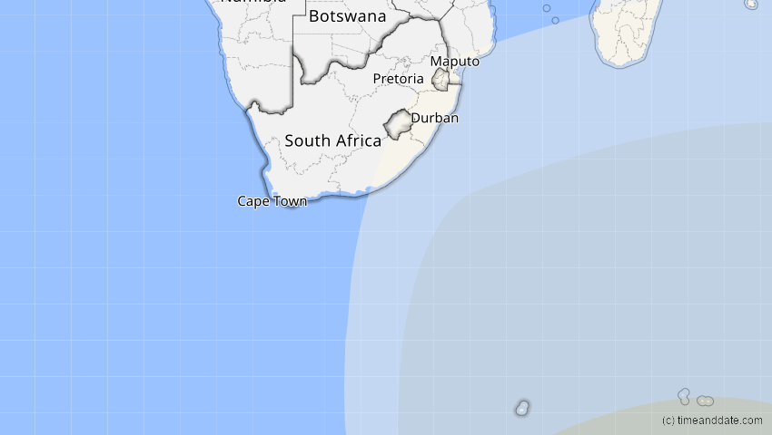 A map of Südafrika, showing the path of the 2. Aug 2065 Partielle Sonnenfinsternis