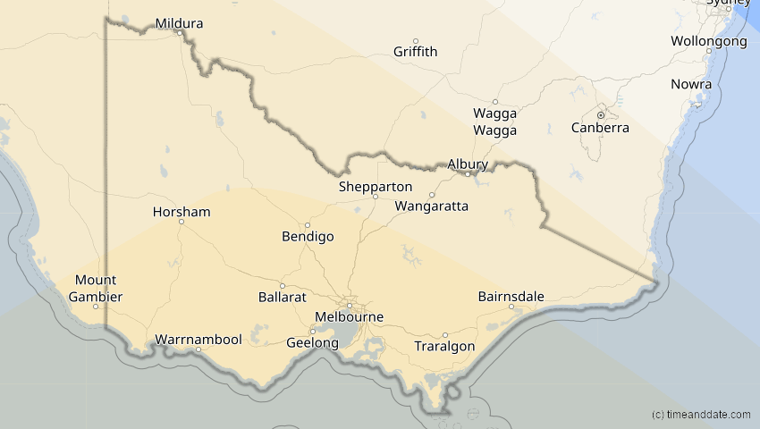 A map of Victoria, Australien, showing the path of the 27. Dez 2065 Partielle Sonnenfinsternis