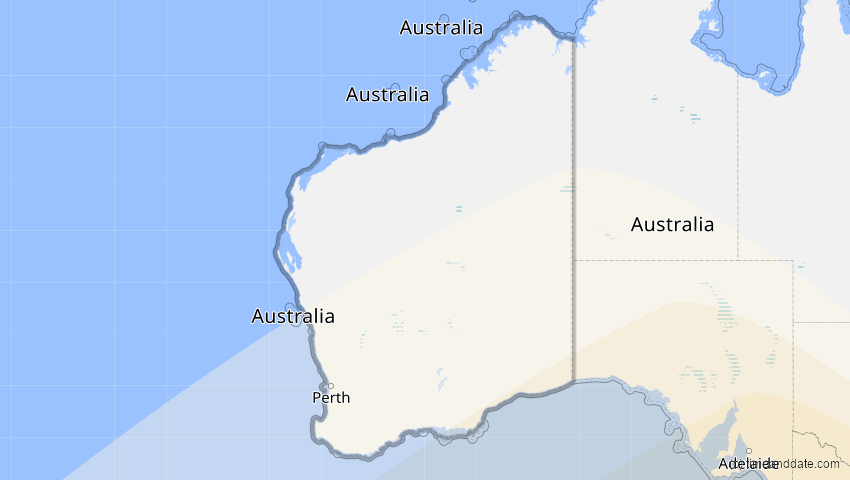 A map of Western Australia, Australien, showing the path of the 27. Dez 2065 Partielle Sonnenfinsternis