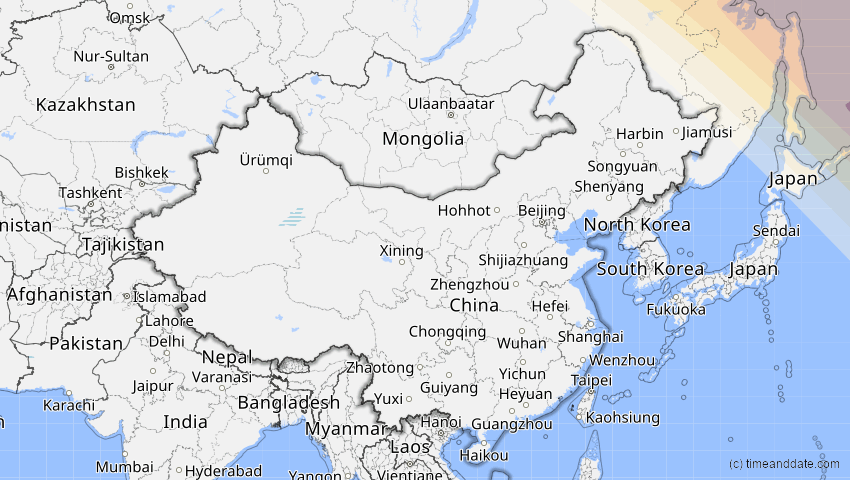 A map of China, showing the path of the 23. Jun 2066 Ringförmige Sonnenfinsternis