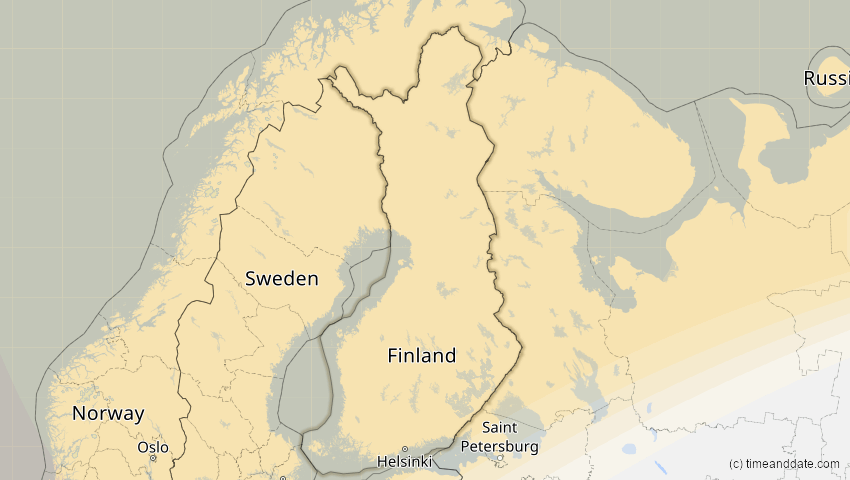 A map of Finnland, showing the path of the 22–23. Jun 2066 Ringförmige Sonnenfinsternis