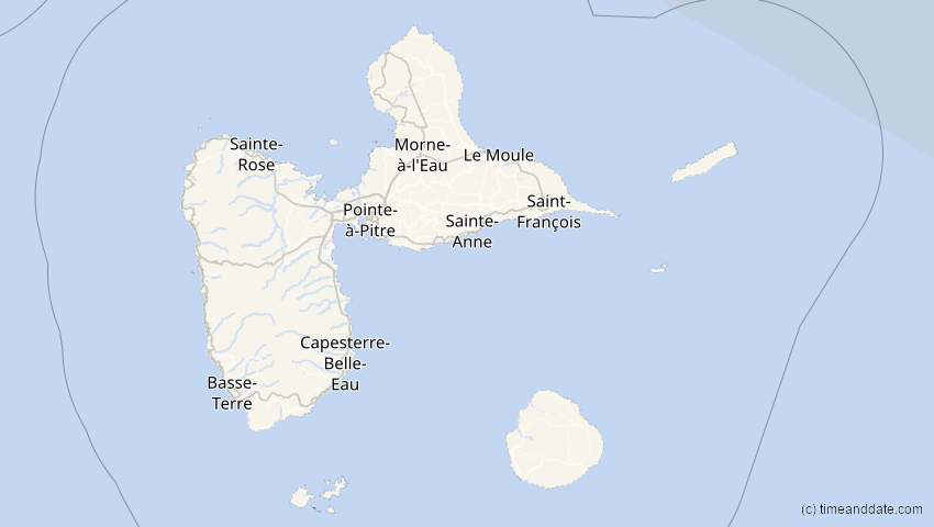 A map of Guadeloupe, showing the path of the 22. Jun 2066 Ringförmige Sonnenfinsternis