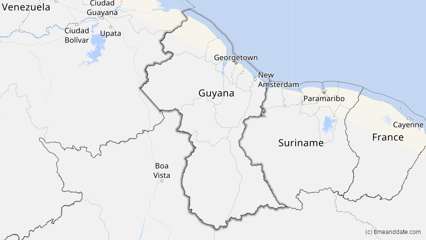 A map of Guyana, showing the path of the 22. Jun 2066 Ringförmige Sonnenfinsternis