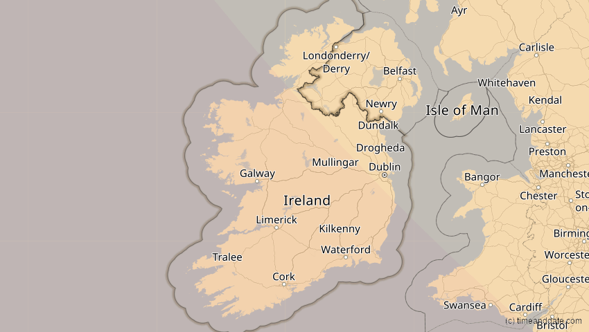 A map of Irland, showing the path of the 22. Jun 2066 Ringförmige Sonnenfinsternis