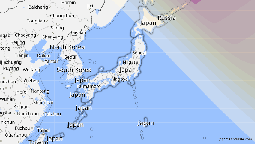A map of Japan, showing the path of the 23. Jun 2066 Ringförmige Sonnenfinsternis