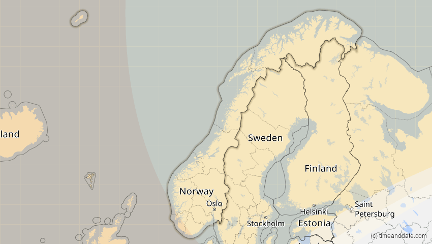 A map of Norwegen, showing the path of the 22–23. Jun 2066 Ringförmige Sonnenfinsternis