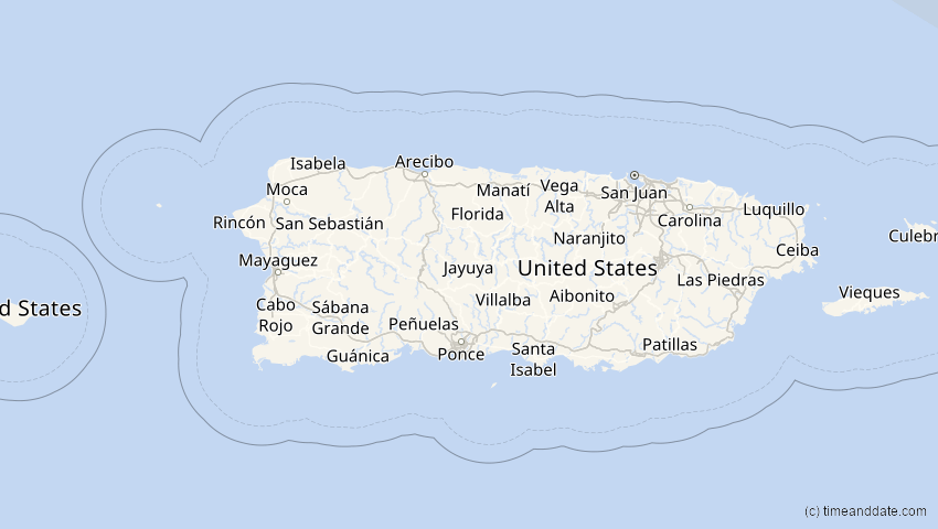 A map of Puerto Rico, showing the path of the 22. Jun 2066 Ringförmige Sonnenfinsternis