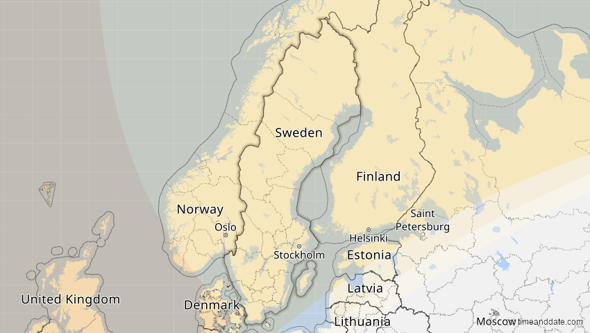A map of Schweden, showing the path of the 22–23. Jun 2066 Ringförmige Sonnenfinsternis