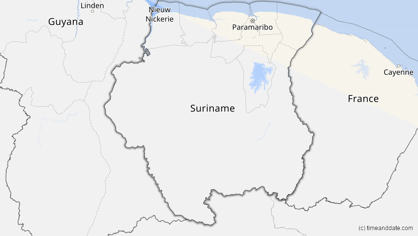A map of Suriname, showing the path of the 22. Jun 2066 Ringförmige Sonnenfinsternis