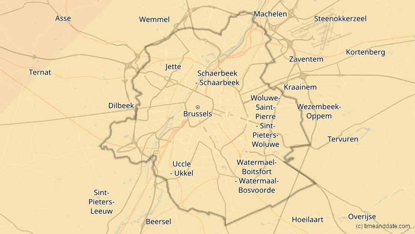 A map of Brüssel, Belgien, showing the path of the 22–23. Jun 2066 Ringförmige Sonnenfinsternis