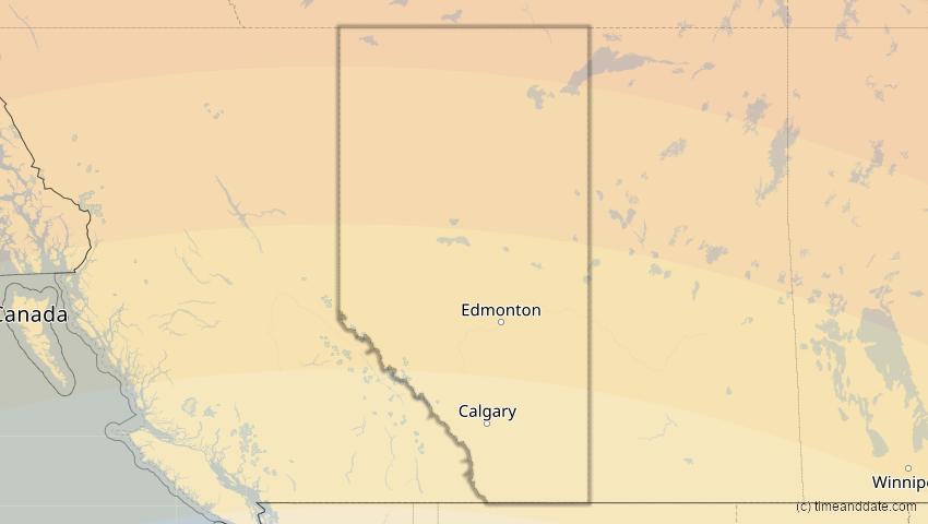 A map of Alberta, Kanada, showing the path of the 22. Jun 2066 Ringförmige Sonnenfinsternis