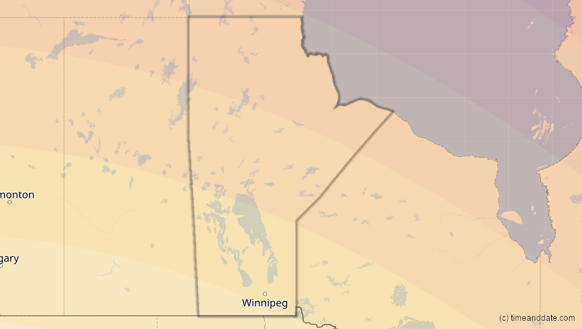 A map of Manitoba, Kanada, showing the path of the 22. Jun 2066 Ringförmige Sonnenfinsternis