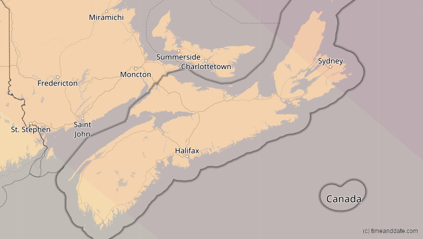 A map of Nova Scotia, Kanada, showing the path of the 22. Jun 2066 Ringförmige Sonnenfinsternis