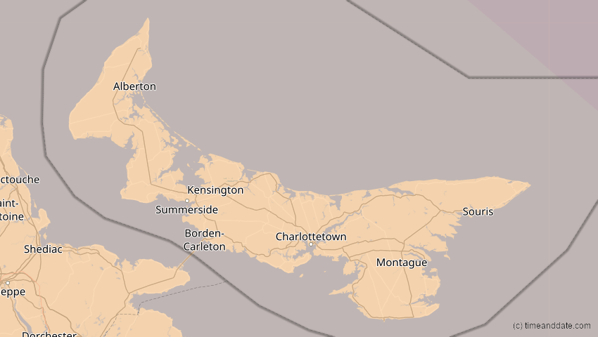 A map of Prince Edward Island, Kanada, showing the path of the 22. Jun 2066 Ringförmige Sonnenfinsternis