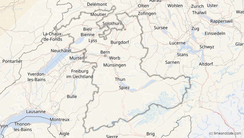A map of Bern, Schweiz, showing the path of the 22–23. Jun 2066 Ringförmige Sonnenfinsternis