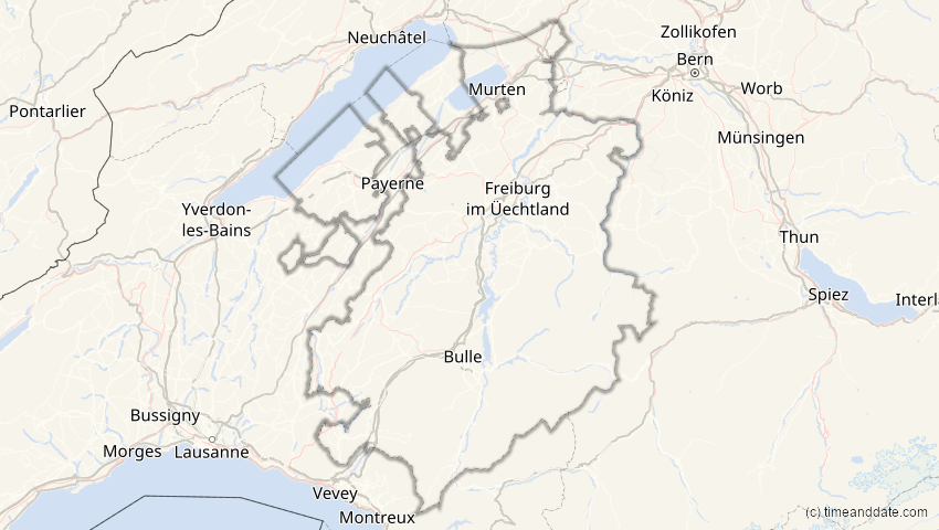 A map of Freiburg, Schweiz, showing the path of the 22–23. Jun 2066 Ringförmige Sonnenfinsternis