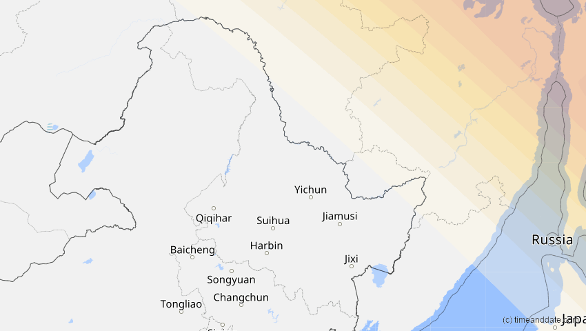 A map of Heilongjiang, China, showing the path of the 23. Jun 2066 Ringförmige Sonnenfinsternis