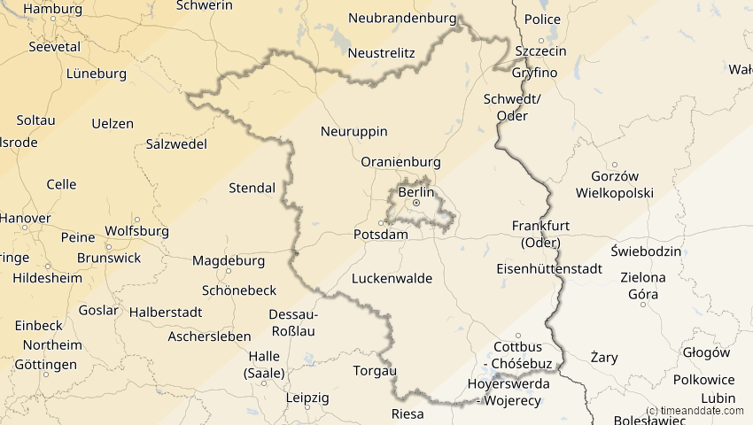 A map of Brandenburg, Deutschland, showing the path of the 22–23. Jun 2066 Ringförmige Sonnenfinsternis