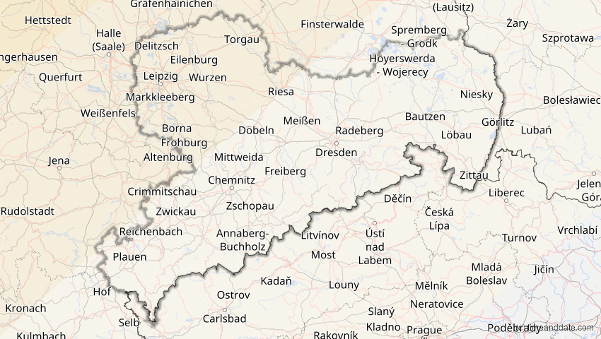 A map of Sachsen, Deutschland, showing the path of the 22–23. Jun 2066 Ringförmige Sonnenfinsternis