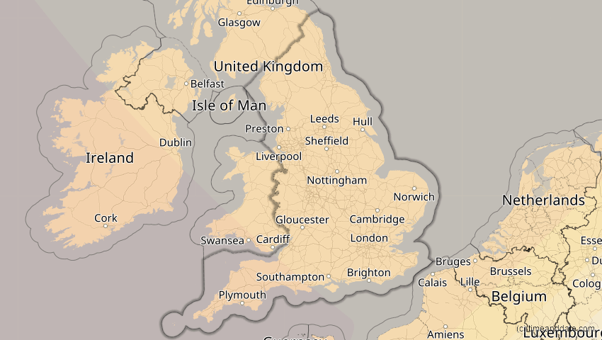 A map of England, Großbritannien, showing the path of the 22. Jun 2066 Ringförmige Sonnenfinsternis