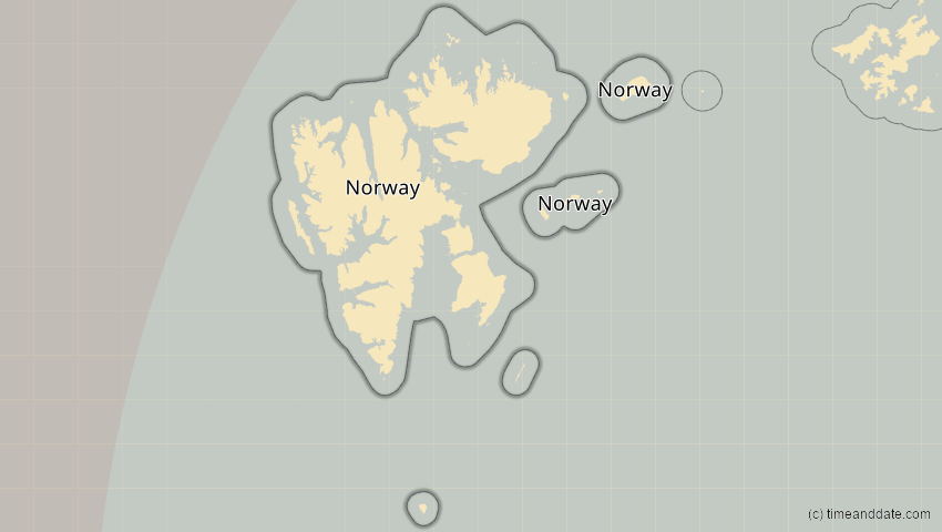 A map of Spitzbergen, Norwegen, showing the path of the 22–23. Jun 2066 Ringförmige Sonnenfinsternis