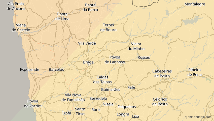 A map of Braga, Portugal, showing the path of the 22. Jun 2066 Ringförmige Sonnenfinsternis