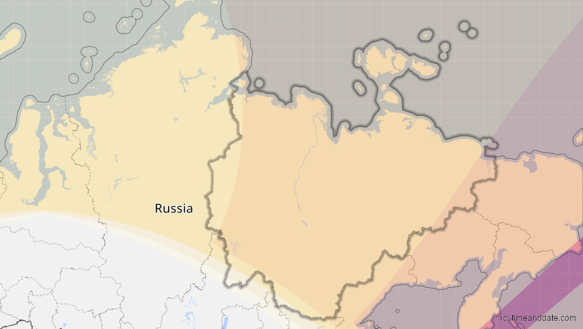 A map of Sacha (Jakutien), Russland, showing the path of the 23. Jun 2066 Ringförmige Sonnenfinsternis