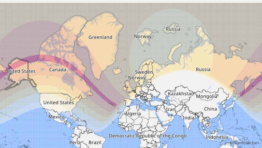 A map of Alaska, USA, showing the path of the 22. Jun 2066 Ringförmige Sonnenfinsternis