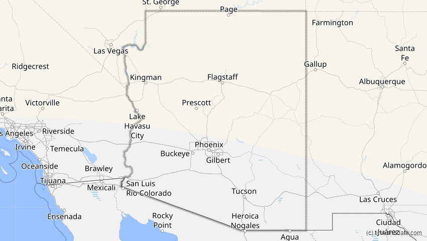 A map of Arizona, USA, showing the path of the 22. Jun 2066 Ringförmige Sonnenfinsternis