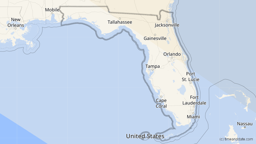 A map of Florida, USA, showing the path of the 22. Jun 2066 Ringförmige Sonnenfinsternis