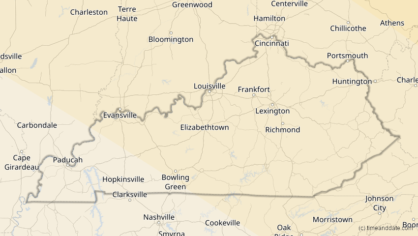 A map of Kentucky, USA, showing the path of the 22. Jun 2066 Ringförmige Sonnenfinsternis