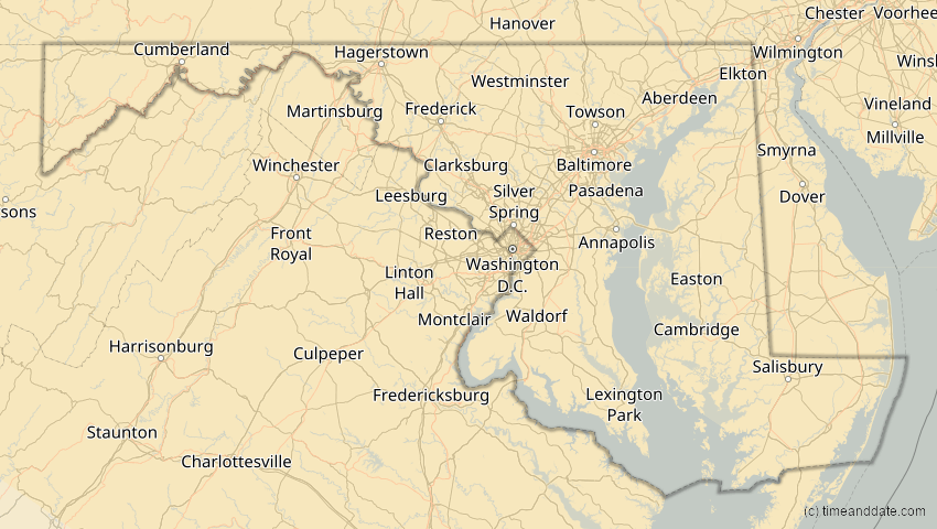 A map of Maryland, USA, showing the path of the 22. Jun 2066 Ringförmige Sonnenfinsternis