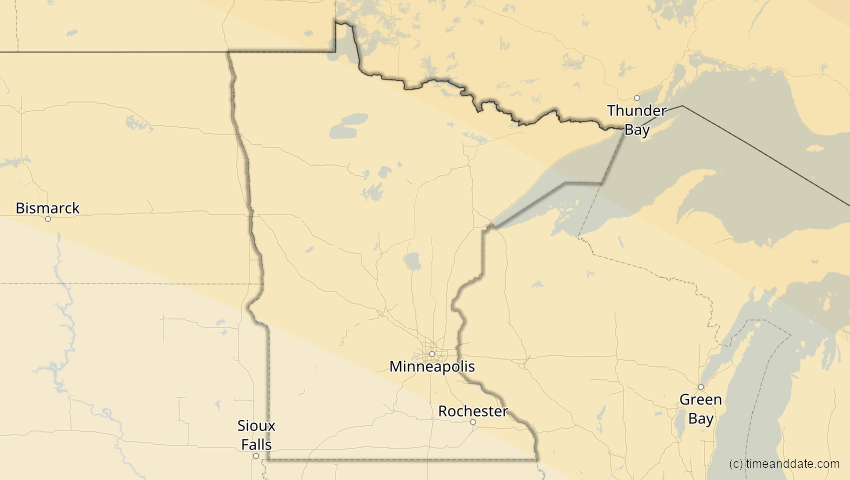 A map of Minnesota, USA, showing the path of the 22. Jun 2066 Ringförmige Sonnenfinsternis