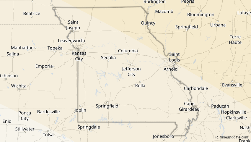 A map of Missouri, USA, showing the path of the 22. Jun 2066 Ringförmige Sonnenfinsternis