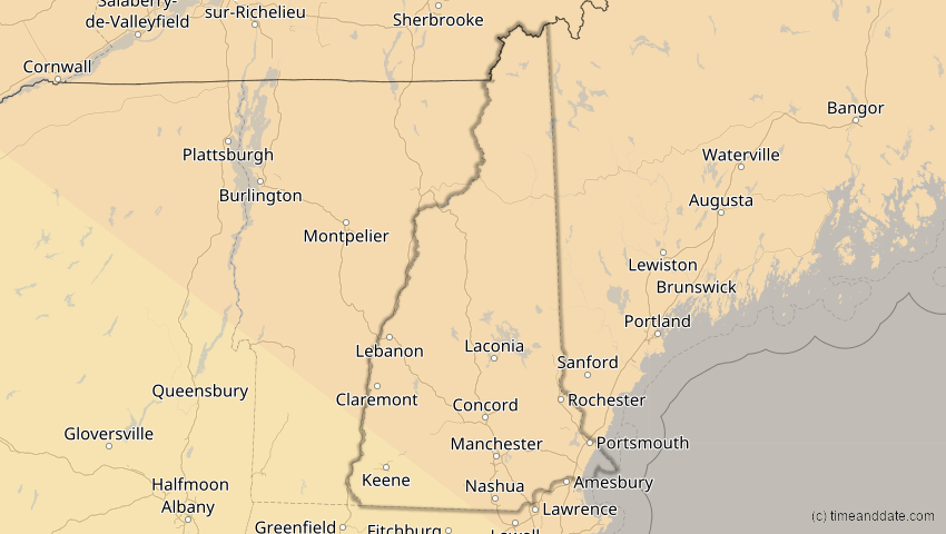 A map of New Hampshire, USA, showing the path of the 22. Jun 2066 Ringförmige Sonnenfinsternis