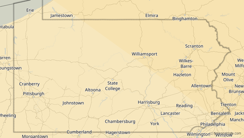 A map of Pennsylvania, USA, showing the path of the 22. Jun 2066 Ringförmige Sonnenfinsternis