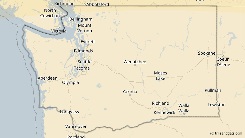 A map of Washington, USA, showing the path of the 22. Jun 2066 Ringförmige Sonnenfinsternis