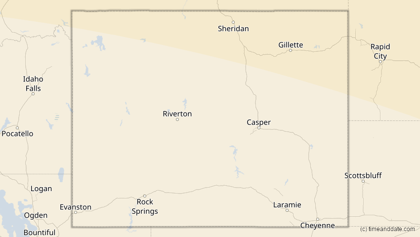 A map of Wyoming, USA, showing the path of the 22. Jun 2066 Ringförmige Sonnenfinsternis