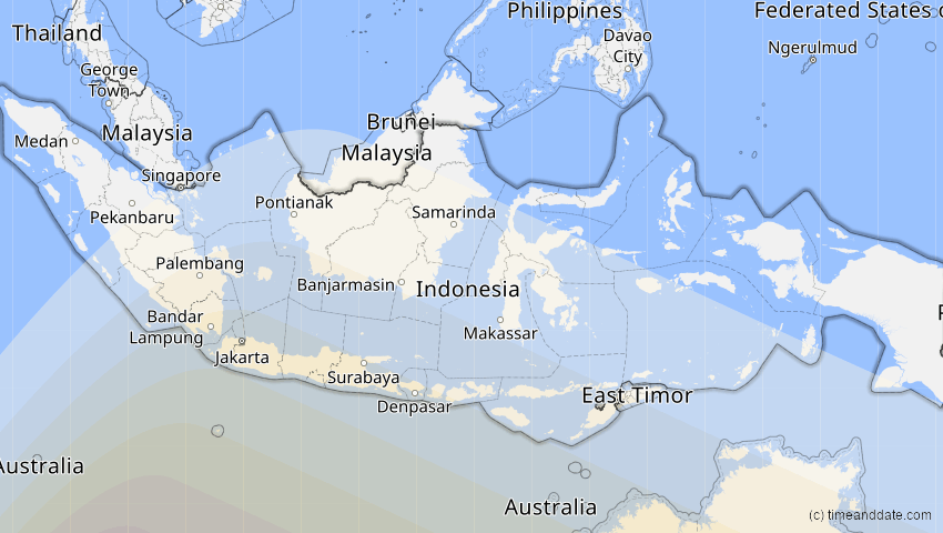 A map of Indonesien, showing the path of the 17. Dez 2066 Totale Sonnenfinsternis
