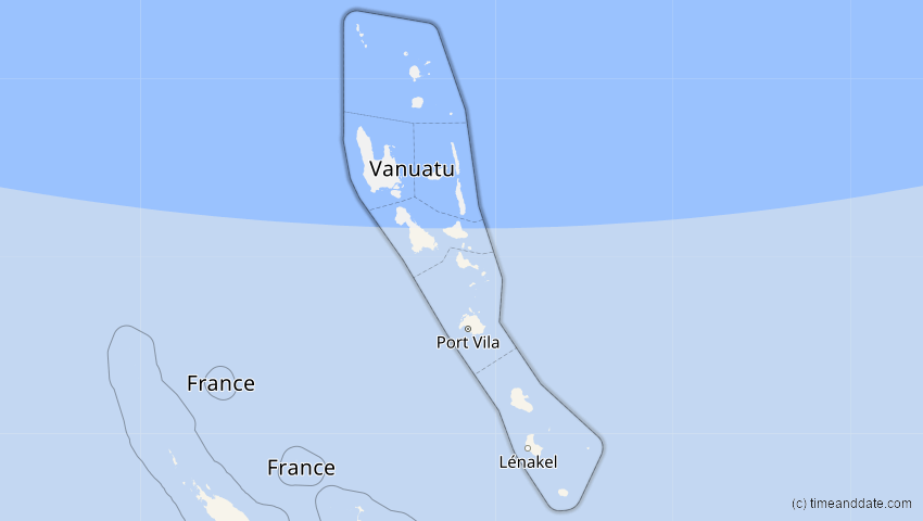 A map of Vanuatu, showing the path of the 17. Dez 2066 Totale Sonnenfinsternis