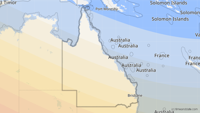 A map of Queensland, Australien, showing the path of the 17. Dez 2066 Totale Sonnenfinsternis