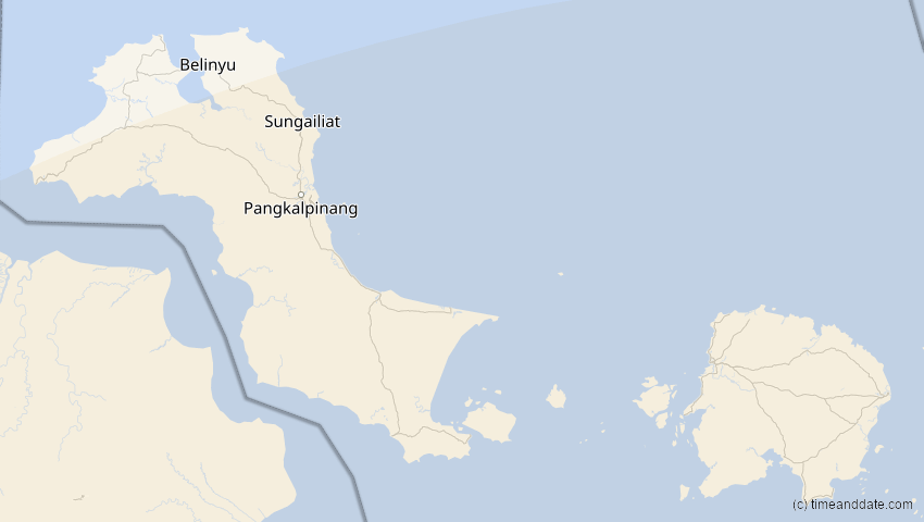 A map of Bangka-Belitung, Indonesien, showing the path of the 17. Dez 2066 Totale Sonnenfinsternis