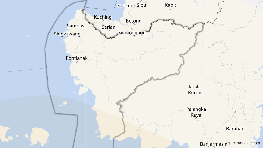 A map of Kalimantan Barat, Indonesien, showing the path of the 17. Dez 2066 Totale Sonnenfinsternis