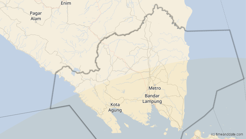 A map of Lampung, Indonesien, showing the path of the 17. Dez 2066 Totale Sonnenfinsternis