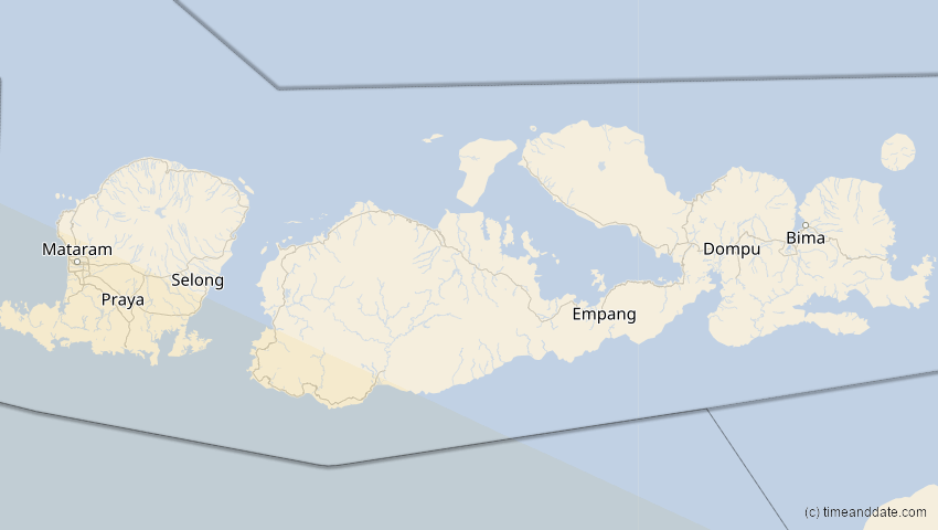 A map of Nusa Tenggara Barat, Indonesien, showing the path of the 17. Dez 2066 Totale Sonnenfinsternis