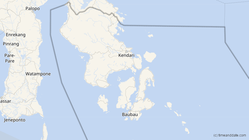 A map of Sulawesi Tenggara, Indonesien, showing the path of the 17. Dez 2066 Totale Sonnenfinsternis