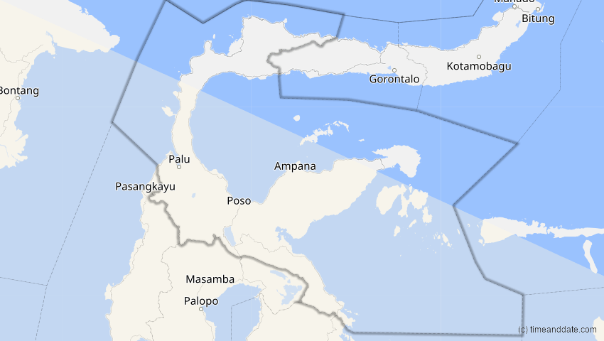 A map of Sulawesi Tengah, Indonesien, showing the path of the 17. Dez 2066 Totale Sonnenfinsternis