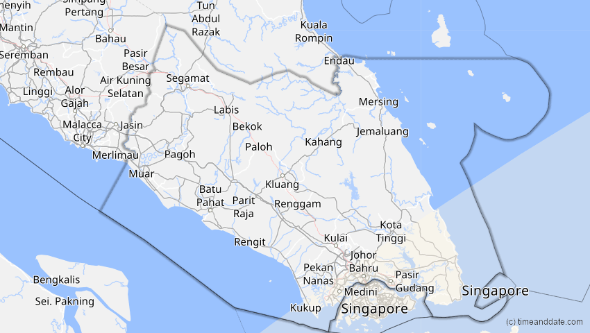 A map of Johor, Malaysia, showing the path of the 17. Dez 2066 Totale Sonnenfinsternis