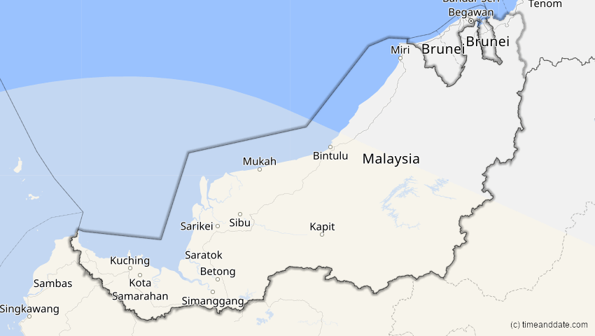 A map of Sarawak, Malaysia, showing the path of the 17. Dez 2066 Totale Sonnenfinsternis