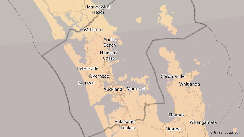 A map of Auckland, Neuseeland, showing the path of the 17. Dez 2066 Totale Sonnenfinsternis